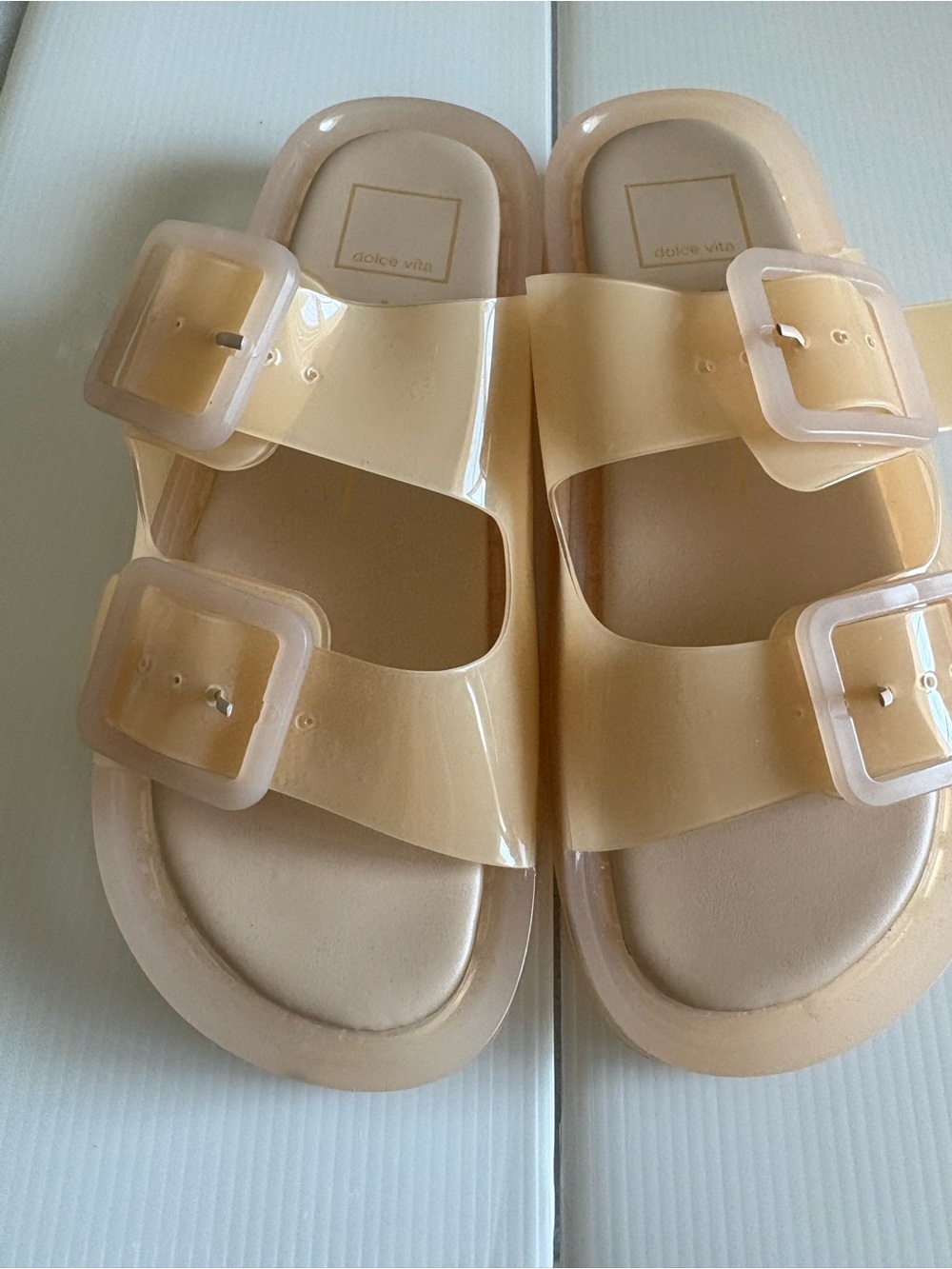 Dolce Vita glossy nude double-buckle jelly slide sandals